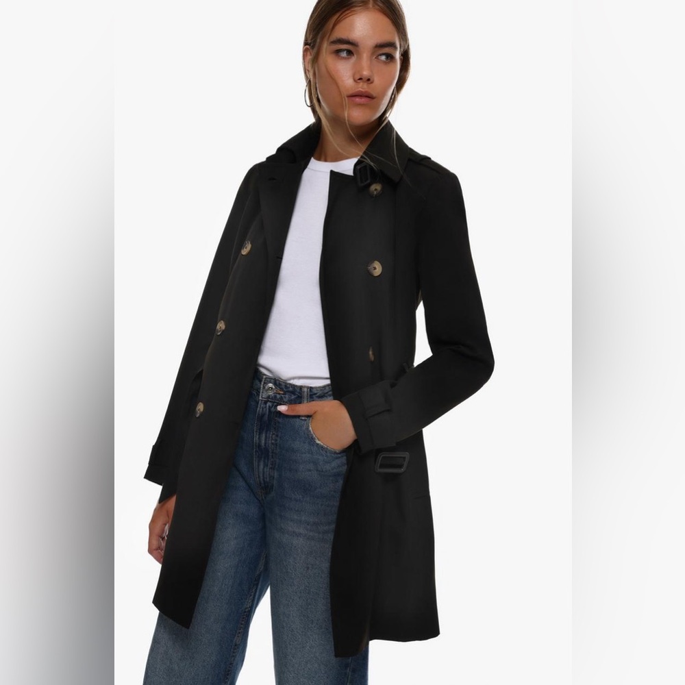 Lefties Classic Black Trench Coat - Picture 1 of 6